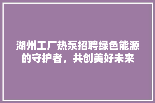 湖州工厂热泵招聘绿色能源的守护者，共创美好未来 汽车维修