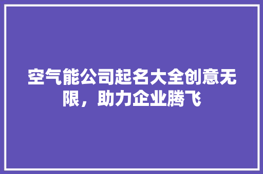 空气能公司起名大全创意无限，助力企业腾飞