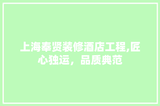 上海奉贤装修酒店工程,匠心独运，品质典范