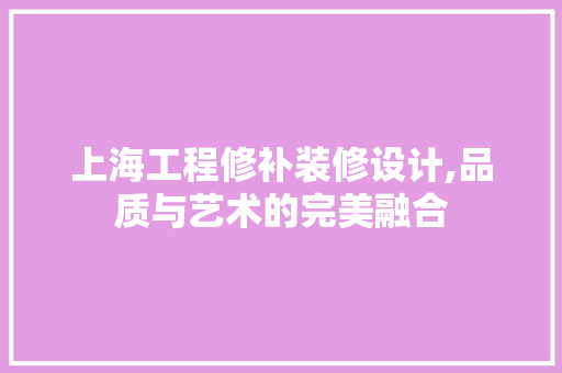 上海工程修补装修设计,品质与艺术的完美融合