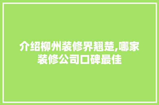 介绍柳州装修界翘楚,哪家装修公司口碑最佳