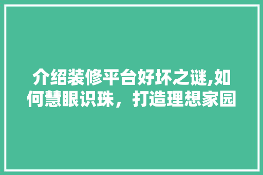 介绍装修平台好坏之谜,如何慧眼识珠，打造理想家园 介绍装修平台好坏之谜,如何慧眼识珠，打造理想家园 家电维修