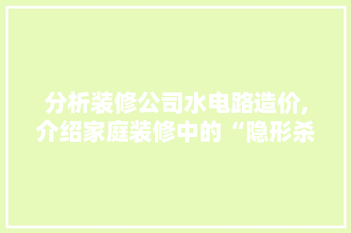 分析装修公司水电路造价,介绍家庭装修中的“隐形杀手” 分析装修公司水电路造价,介绍家庭装修中的“隐形杀手” 家电维修