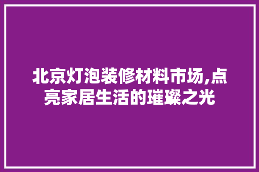 北京灯泡装修材料市场,点亮家居生活的璀璨之光 北京灯泡装修材料市场,点亮家居生活的璀璨之光 家电维修