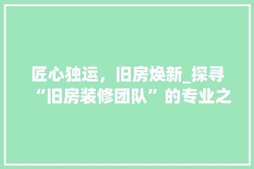 匠心独运，旧房焕新_探寻“旧房装修团队”的专业之路 匠心独运，旧房焕新_探寻“旧房装修团队”的专业之路 墙体维修