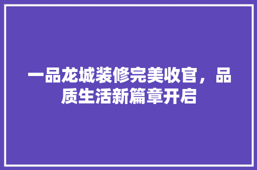一品龙城装修完美收官，品质生活新篇章开启