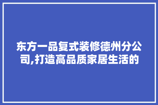 东方一品复式装修德州分公司,打造高品质家居生活的新标杆