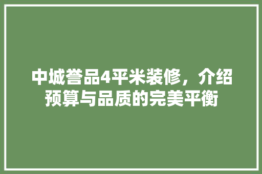 中城誉品4平米装修，介绍预算与品质的完美平衡
