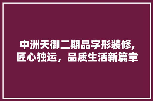 中洲天御二期品字形装修,匠心独运，品质生活新篇章 中洲天御二期品字形装修,匠心独运，品质生活新篇章 家电维修