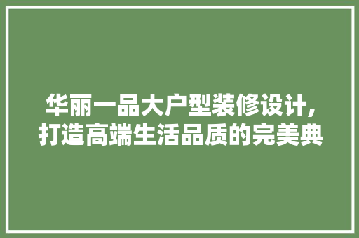 华丽一品大户型装修设计,打造高端生活品质的完美典范