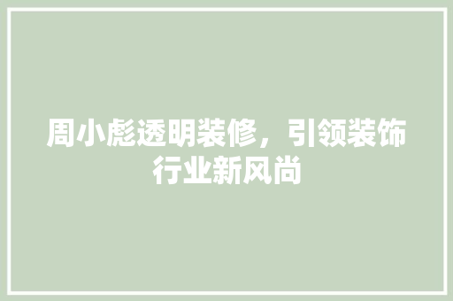 周小彪透明装修，引领装饰行业新风尚