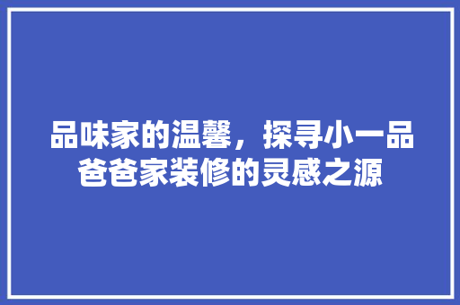品味家的温馨，探寻小一品爸爸家装修的灵感之源