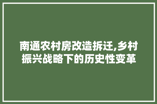南通农村房改造拆迁,乡村振兴战略下的历史性变革 家电维修