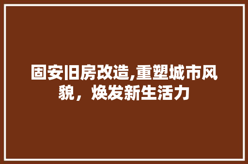 固安旧房改造,重塑城市风貌，焕发新生活力