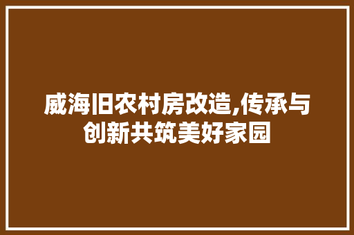 威海旧农村房改造,传承与创新共筑美好家园