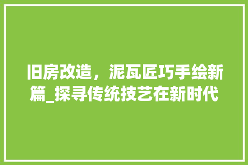 旧房改造，泥瓦匠巧手绘新篇_探寻传统技艺在新时代的魅力 综合便民