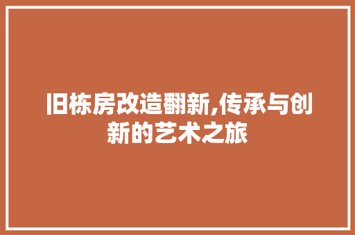 旧栋房改造翻新,传承与创新的艺术之旅