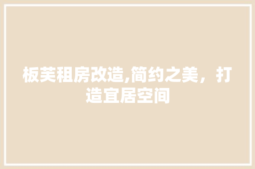 板芙租房改造,简约之美，打造宜居空间