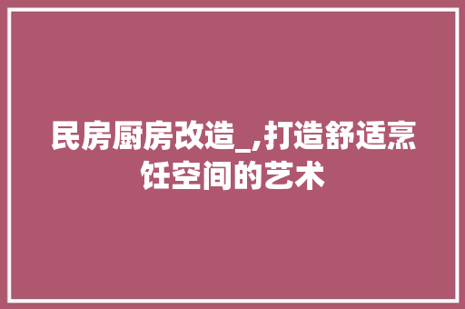 民房厨房改造_,打造舒适烹饪空间的艺术