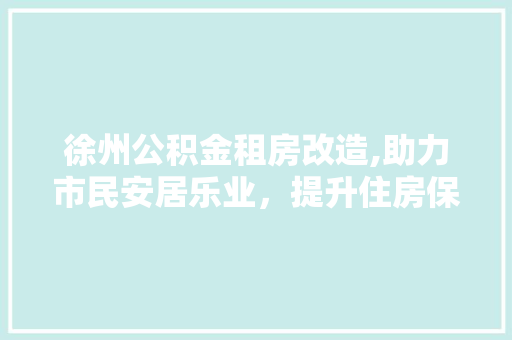 徐州公积金租房改造,助力市民安居乐业，提升住房保障水平