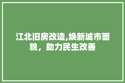 江北旧房改造,焕新城市面貌，助力民生改善