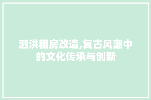 泗洪租房改造,复古风潮中的文化传承与创新