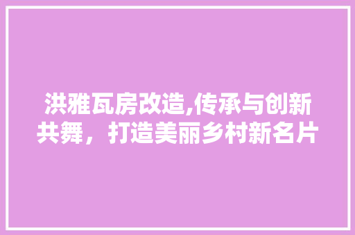 洪雅瓦房改造,传承与创新共舞，打造美丽乡村新名片