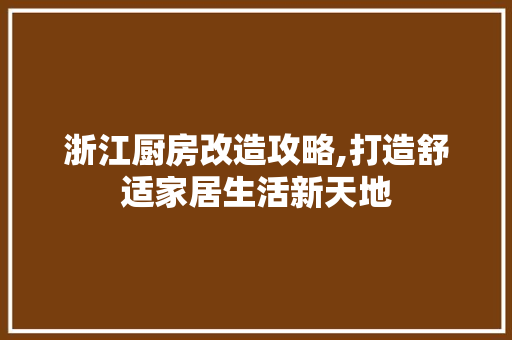 浙江厨房改造攻略,打造舒适家居生活新天地