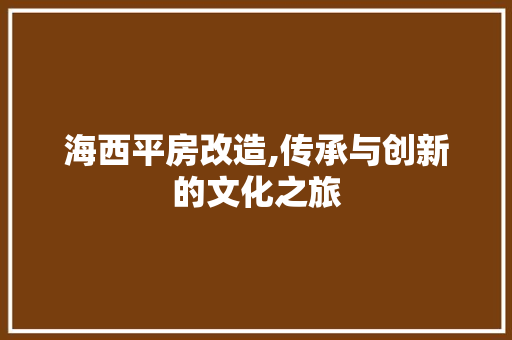 海西平房改造,传承与创新的文化之旅