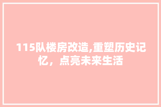 115队楼房改造,重塑历史记忆，点亮未来生活