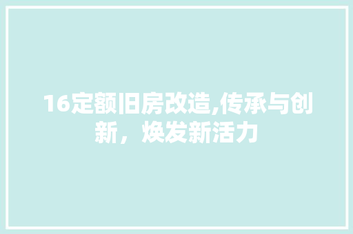 16定额旧房改造,传承与创新，焕发新活力