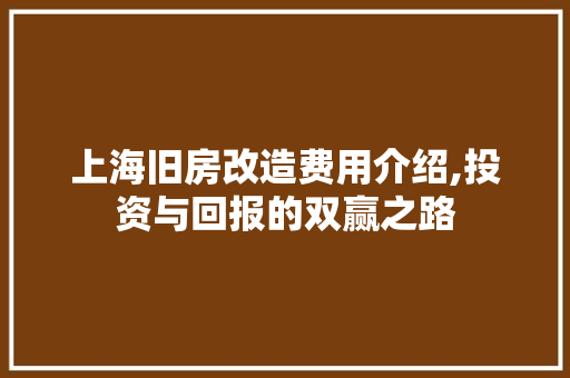 上海旧房改造费用介绍,投资与回报的双赢之路