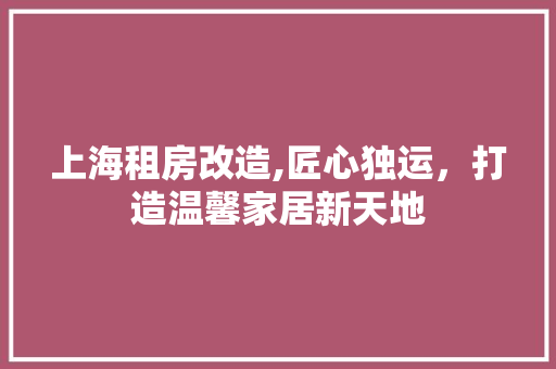 上海租房改造,匠心独运，打造温馨家居新天地