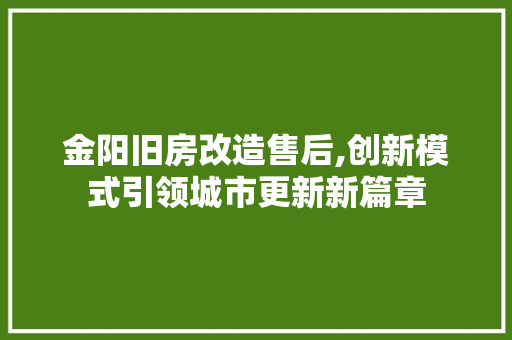 金阳旧房改造售后,创新模式引领城市更新新篇章