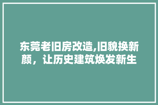 东莞老旧房改造,旧貌换新颜，让历史建筑焕发新生 家电维修