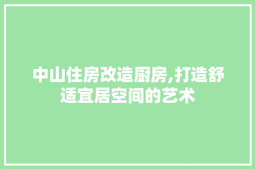 中山住房改造厨房,打造舒适宜居空间的艺术