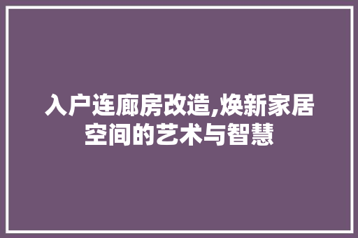 入户连廊房改造,焕新家居空间的艺术与智慧