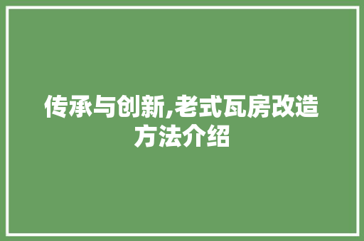 传承与创新,老式瓦房改造方法介绍