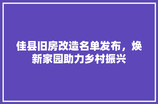 佳县旧房改造名单发布，焕新家园助力乡村振兴