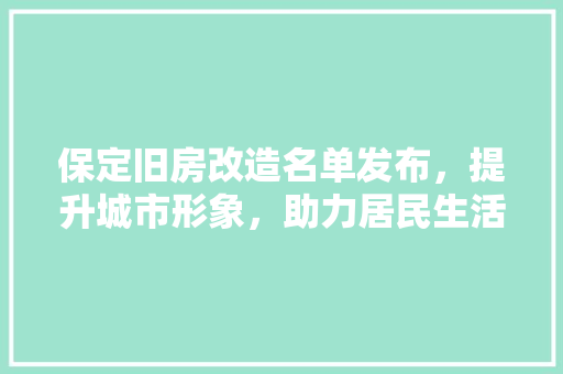 保定旧房改造名单发布，提升城市形象，助力居民生活品质飞跃