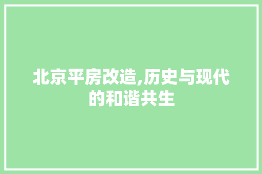 北京平房改造,历史与现代的和谐共生