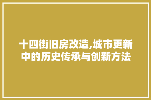 十四街旧房改造,城市更新中的历史传承与创新方法 综合便民