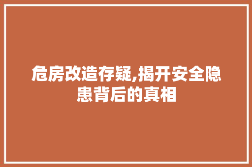 危房改造存疑,揭开安全隐患背后的真相 综合便民