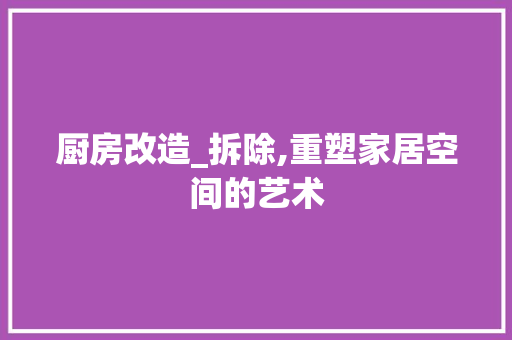 厨房改造_拆除,重塑家居空间的艺术