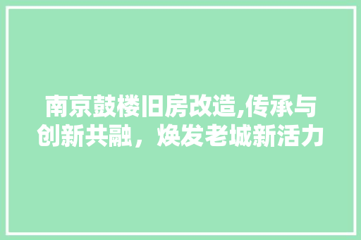 南京鼓楼旧房改造,传承与创新共融，焕发老城新活力