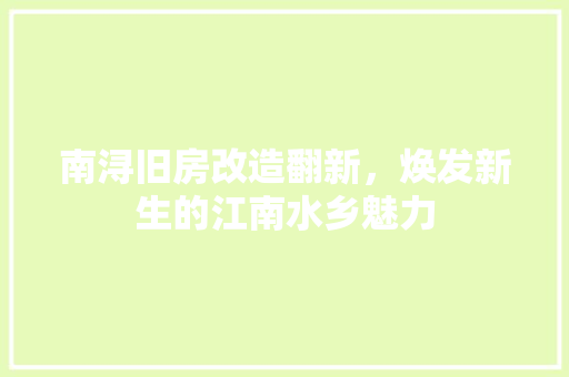 南浔旧房改造翻新，焕发新生的江南水乡魅力 综合便民