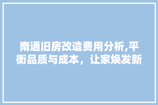 南通旧房改造费用分析,平衡品质与成本，让家焕发新颜 厨房维修
