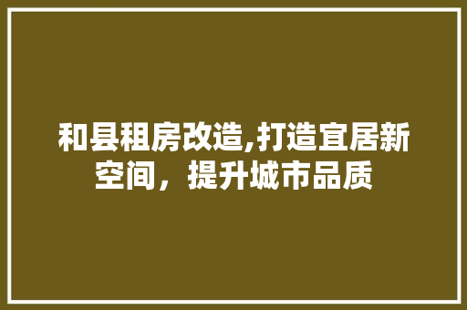 和县租房改造,打造宜居新空间，提升城市品质