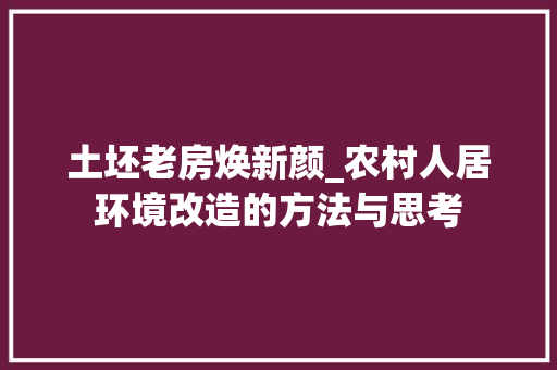 土坯老房焕新颜_农村人居环境改造的方法与思考