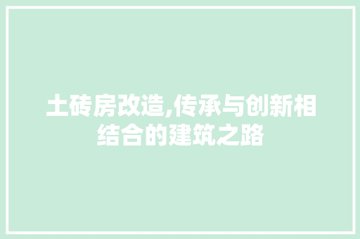 土砖房改造,传承与创新相结合的建筑之路